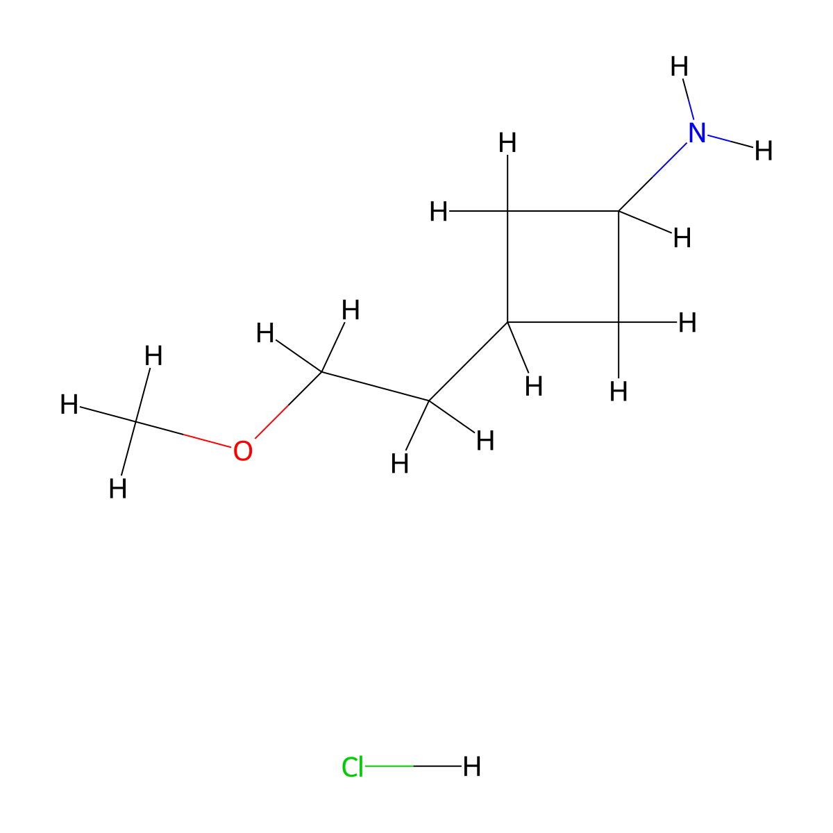 3-(2-Methoxyethyl)cyclobutan-1-amine hydrochloride molecular structure, CAS 2377030-86-7