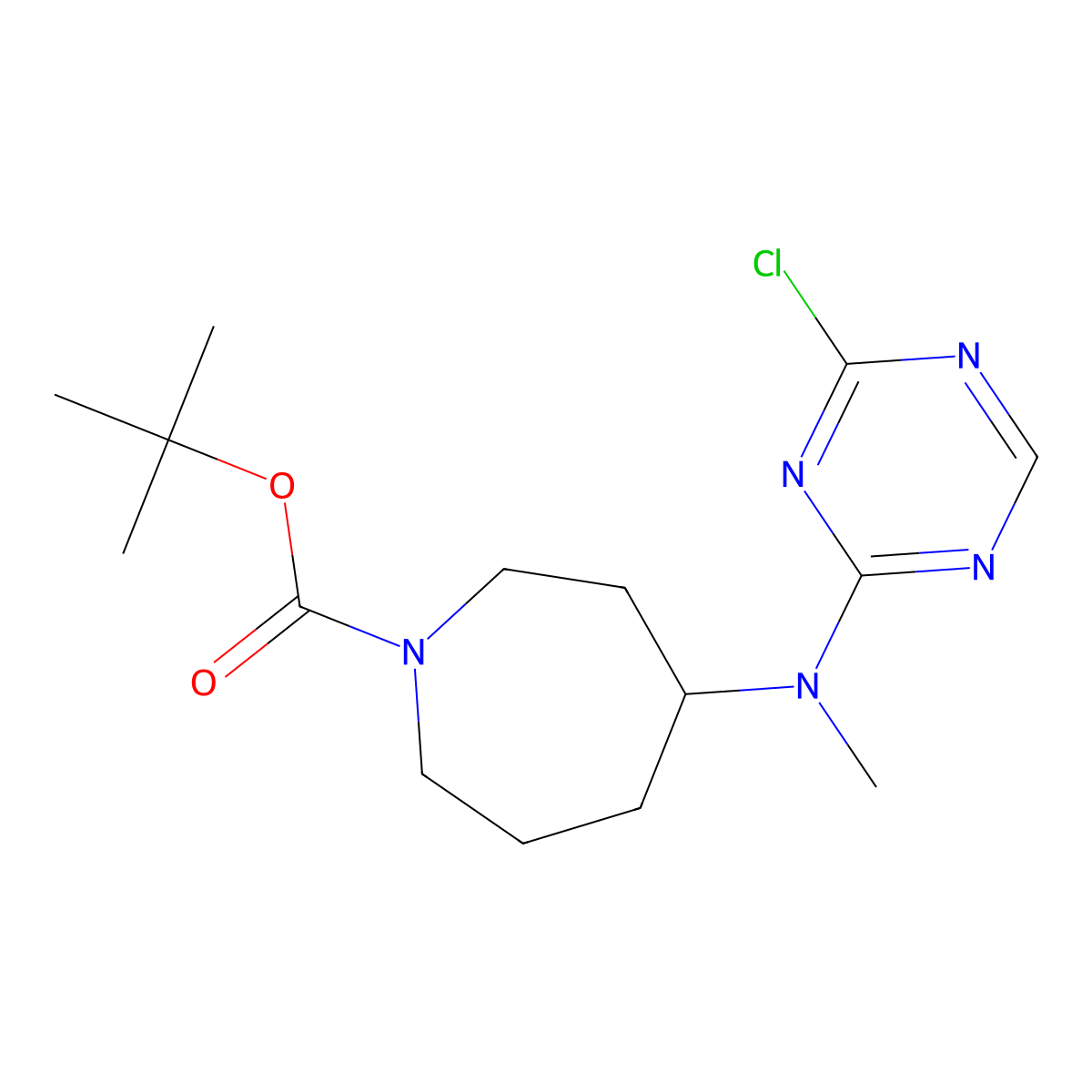 Tert-butyl 4-[(4-chloro-1,3,5-triazin-2-yl)(methyl)amino]azepane-1-carboxylate molecular structure, CAS 2377030-94-7