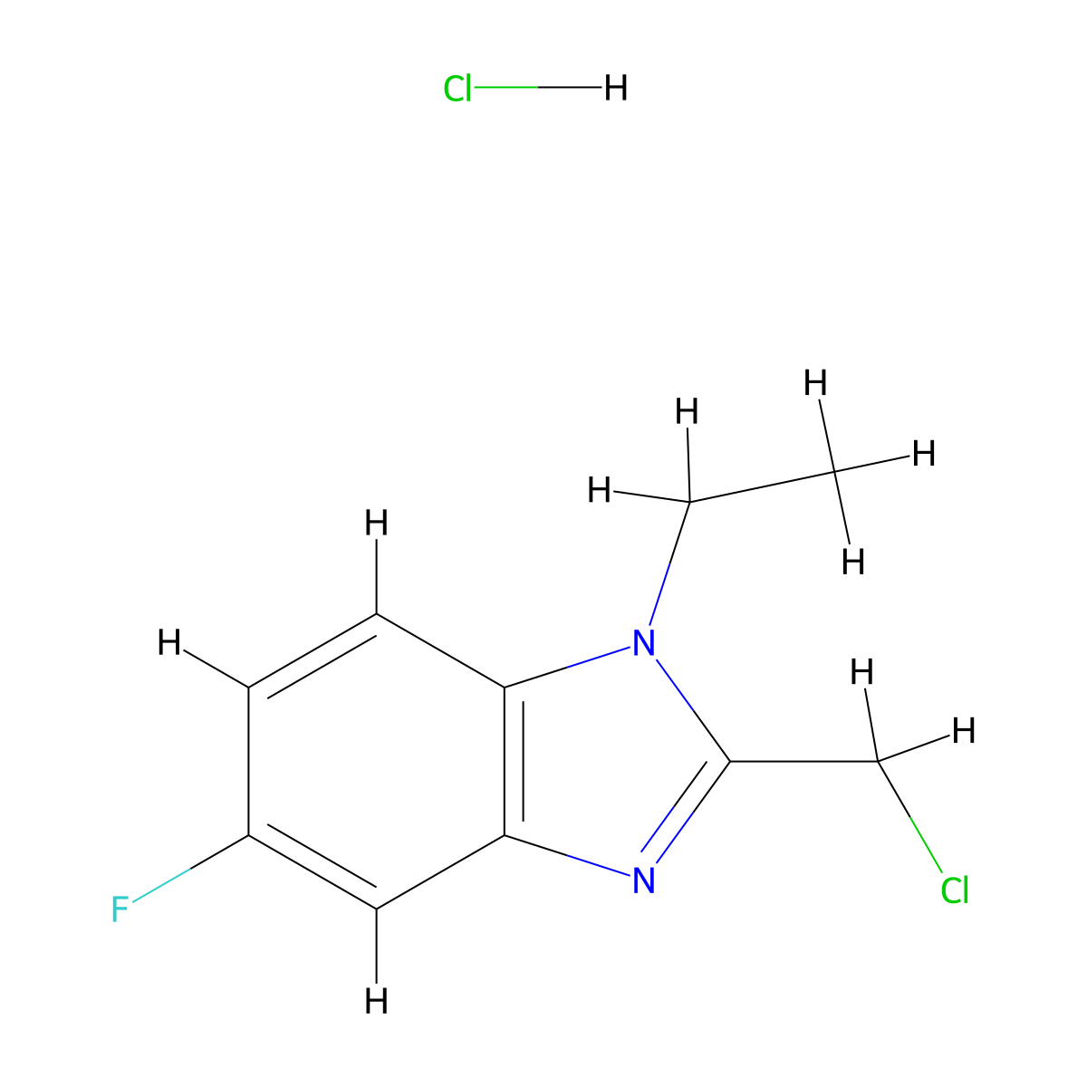 2-(chloromethyl)-1-ethyl-5-fluoro-1H-1,3-benzodiazole hydrochloride molecular structure, CAS 2377031-05-3