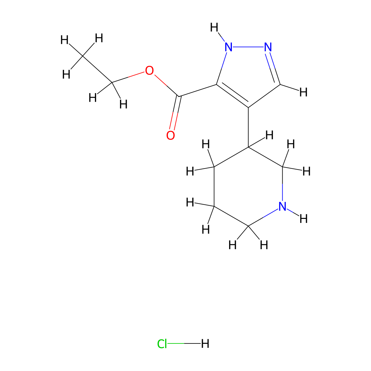ethyl4-(piperidin-3-yl)-1H-pyrazole-3-carboxylatehydrochloride molecular structure, CAS 2377031-12-2