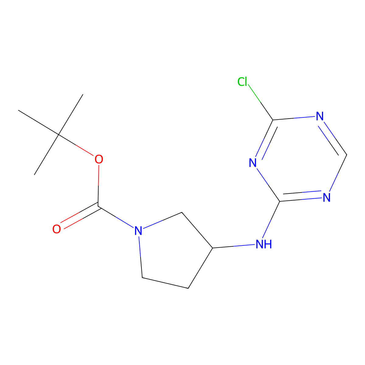 Tert-butyl 3-[(4-chloro-1,3,5-triazin-2-yl)amino]pyrrolidine-1-carboxylate molecular structure, CAS 2377031-14-4