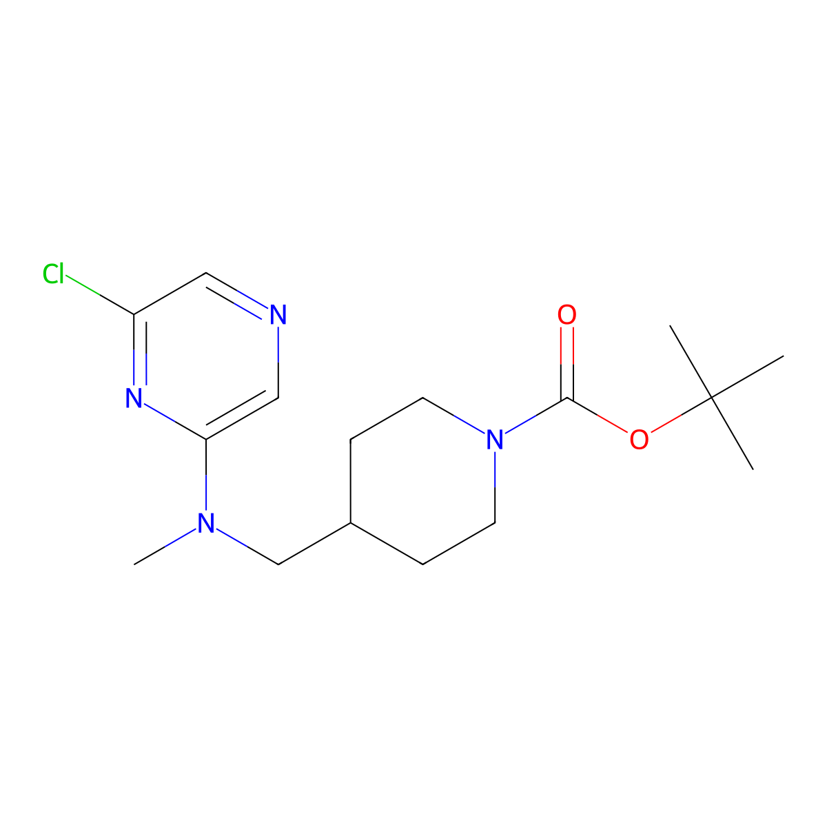 Tert-butyl 4-[[(6-chloropyrazin-2-yl)-methylamino]methyl]piperidine-1-carboxylate molecular structure, CAS 2377031-18-8