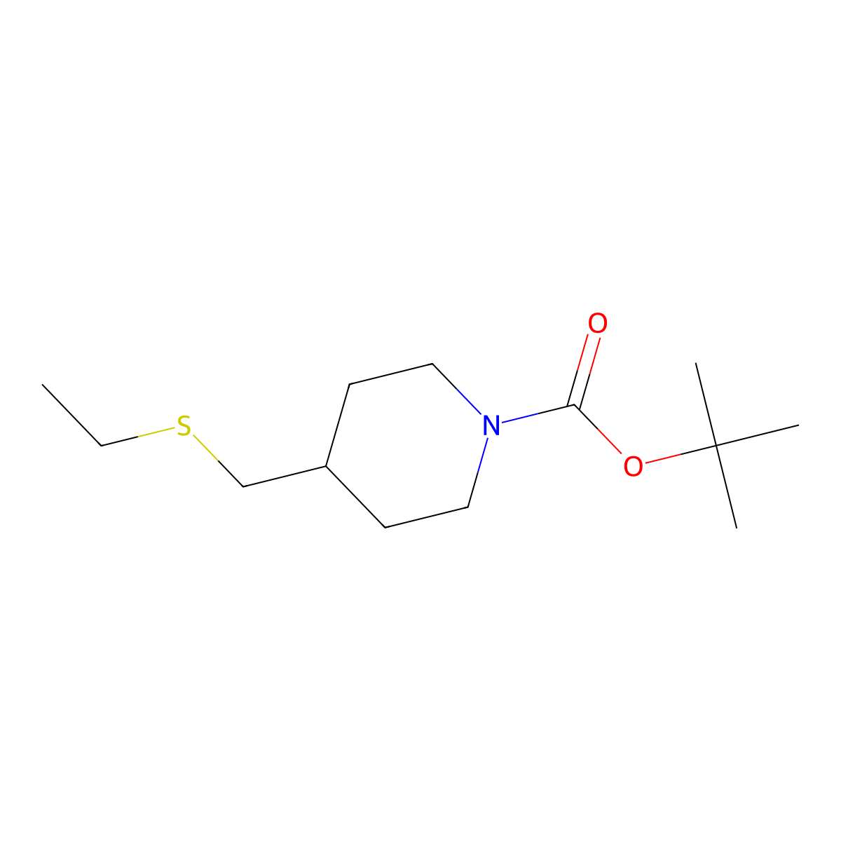 Tert-butyl 4-[(ethylsulfanyl)methyl]piperidine-1-carboxylate molecular structure, CAS 2377031-20-2
