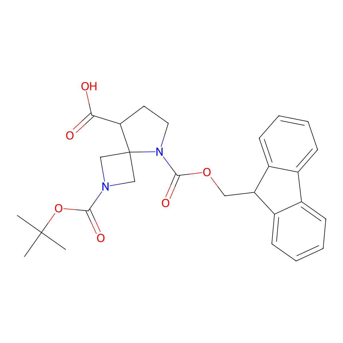 2-((tert-butoxy)carbonyl)-5-(((9H-fluoren-9-yl)methoxy)carbonyl)-2,5-diazaspiro(3.4)octane-8-carboxylic acid molecular structure, CAS 2377031-23-5