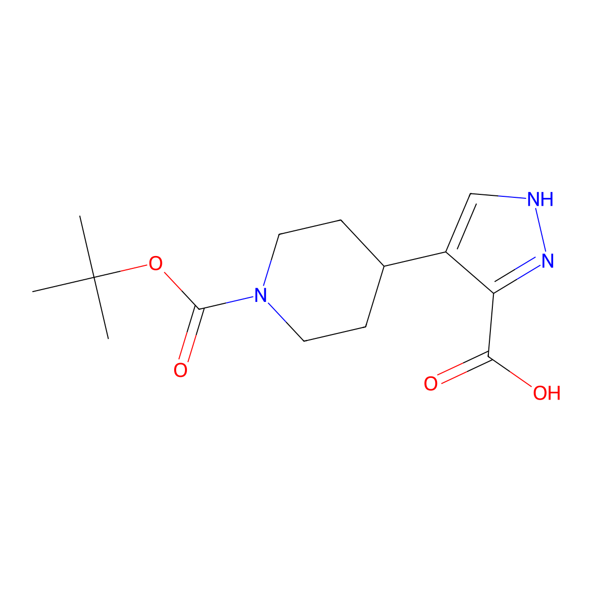 4-[1-[(2-Methylpropan-2-yl)oxycarbonyl]piperidin-4-yl]-1H-pyrazole-5-carboxylic acid molecular structure, CAS 2377031-25-7