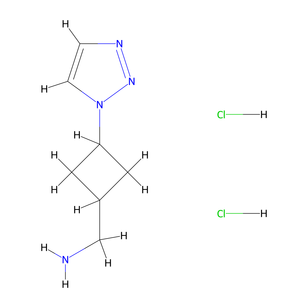 rac-((1r,3r)-3-(1H-1,2,3-triazol-1-yl)cyclobutyl)methanamine dihydrochloride molecular structure, CAS 2377031-37-1