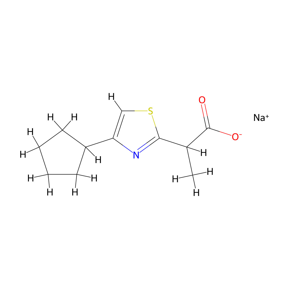 Sodium 2-(4-cyclopentyl-1,3-thiazol-2-yl)propanoate molecular structure, CAS 2377031-60-0