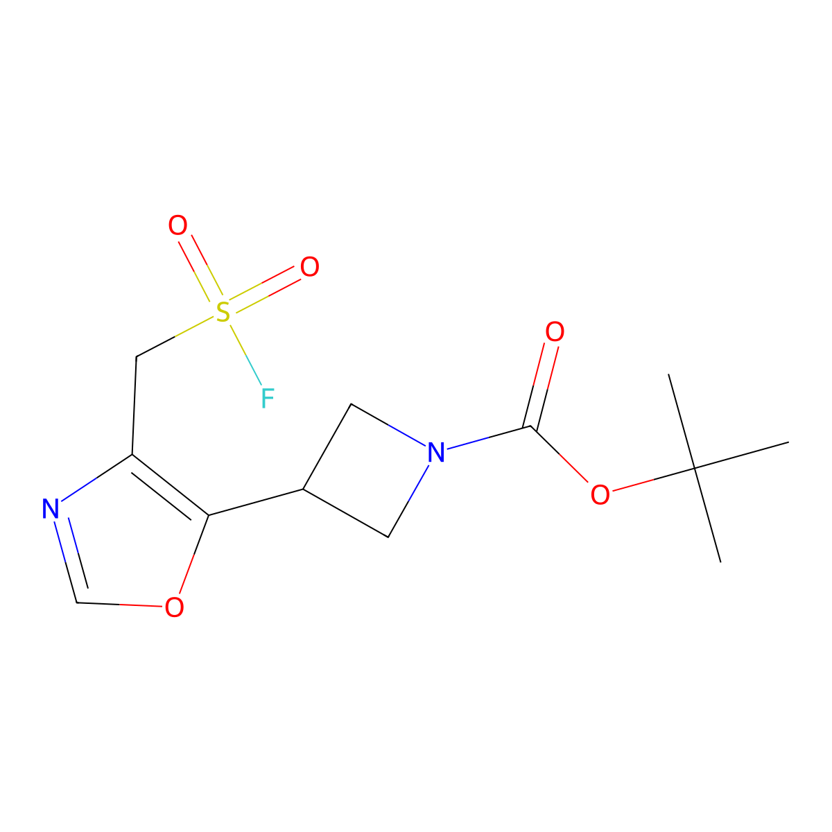 Tert-butyl 3-(4-((fluorosulfonyl)methyl)-1,3-oxazol-5-yl)azetidine-1-carboxylate molecular structure, CAS 2377031-64-4