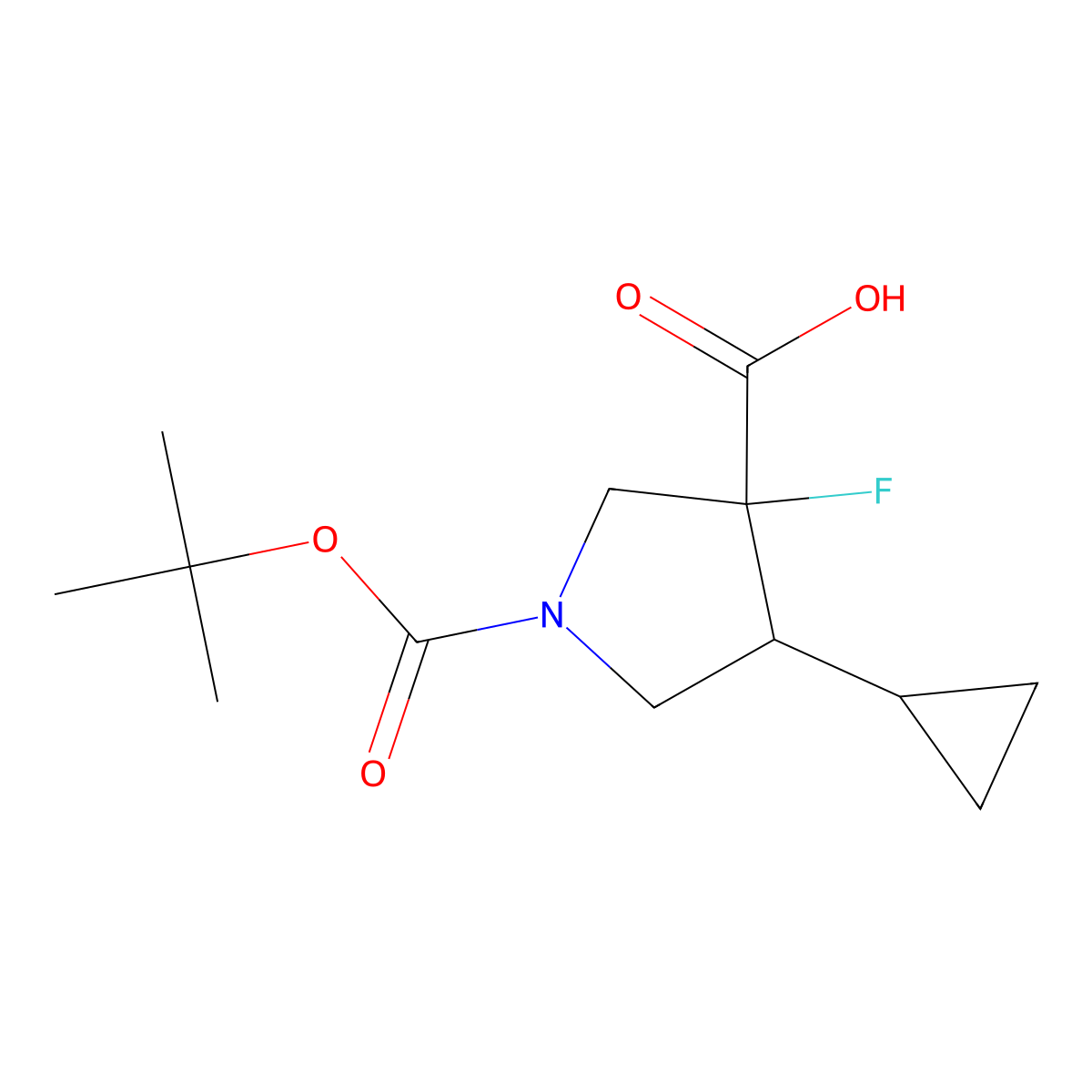 1-[(Tert-butoxy)carbonyl]-4-cyclopropyl-3-fluoropyrrolidine-3-carboxylic acid molecular structure, CAS 2377031-68-8