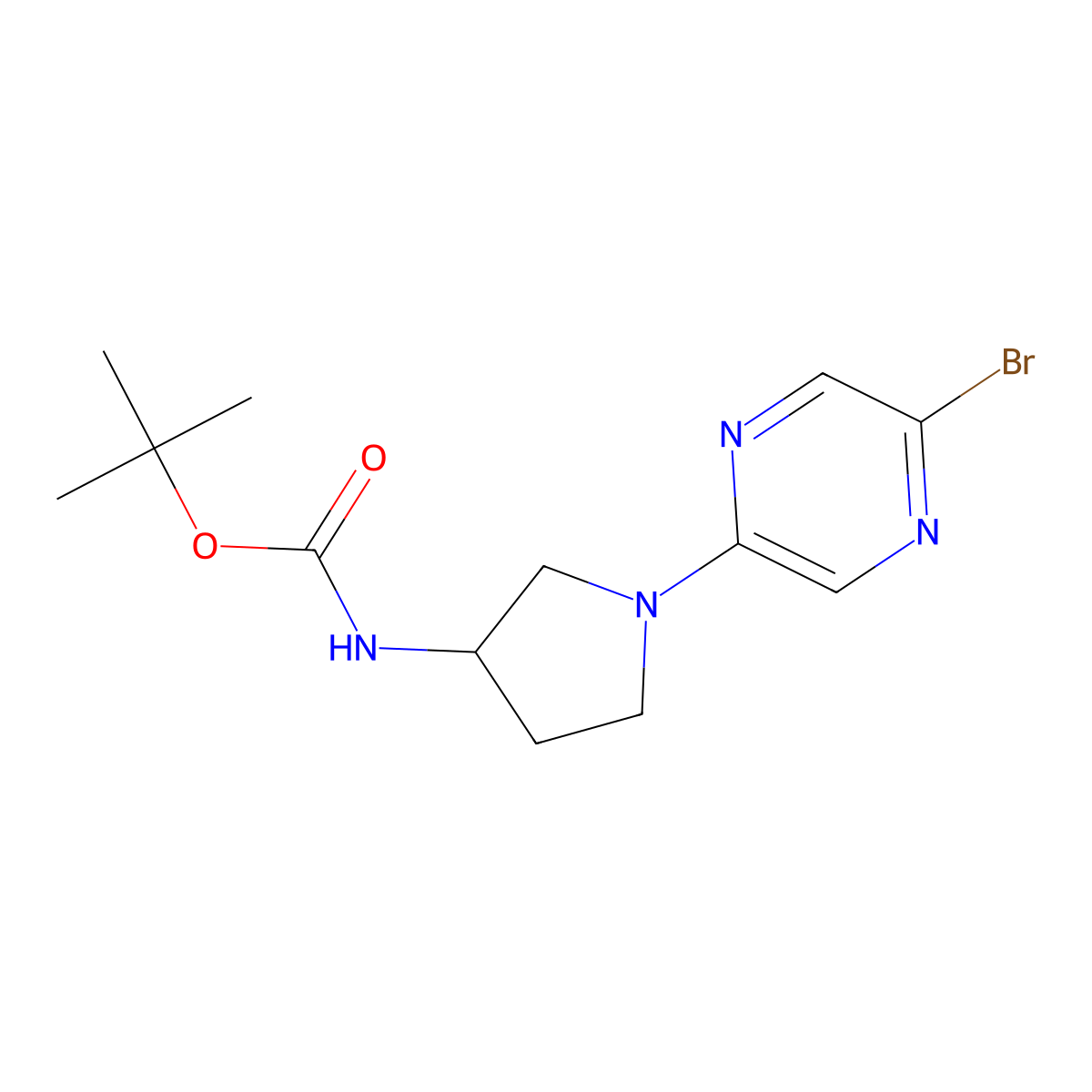 Tert-butyl N-[1-(5-bromopyrazin-2-yl)pyrrolidin-3-yl]carbamate molecular structure, CAS 2377031-71-3