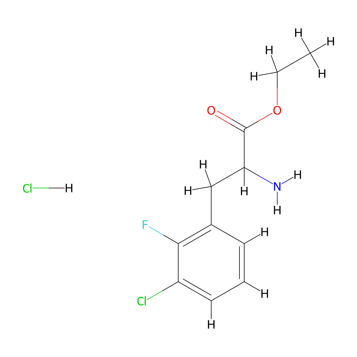 Ethyl 2-amino-3-(3-chloro-2-fluorophenyl)propanoate hydrochloride molecular structure, CAS 2377031-91-7
