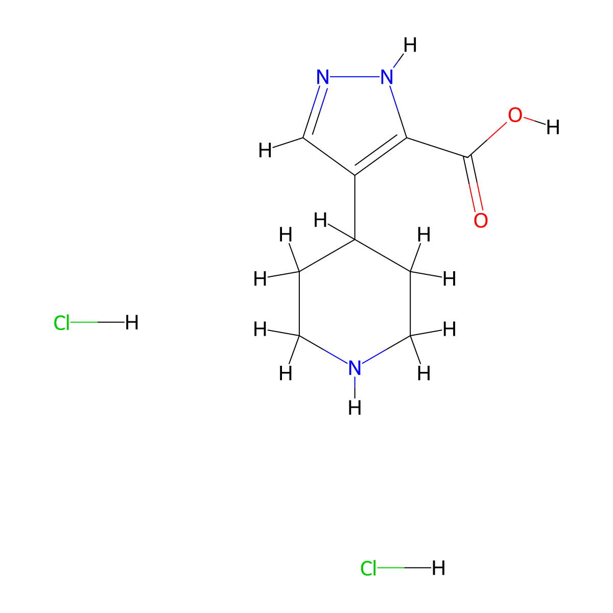4-(piperidin-4-yl)-1H-pyrazole-3-carboxylic acid dihydrochloride molecular structure, CAS 2377031-96-2