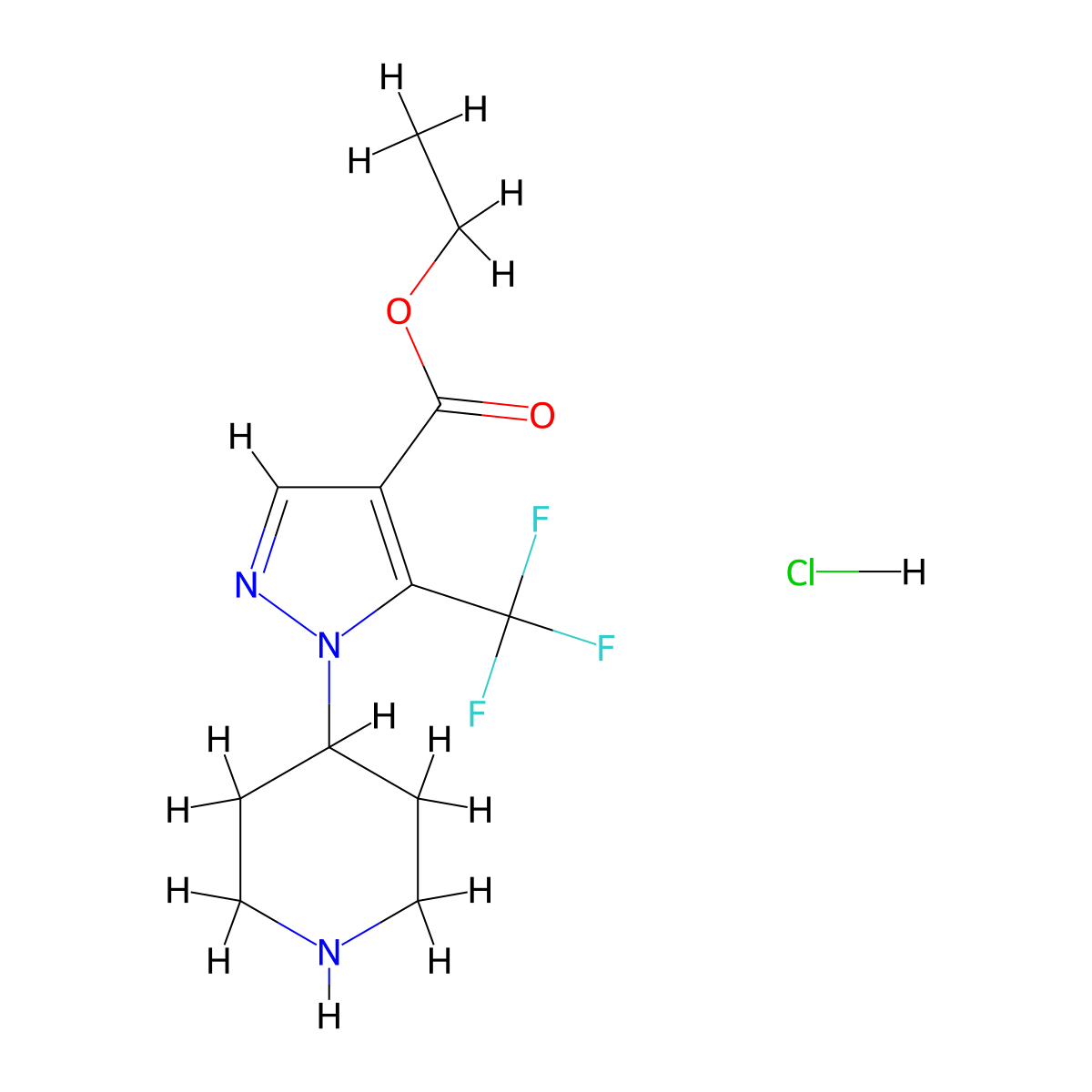 Ethyl 1-piperidin-4-yl-5-(trifluoromethyl)pyrazole-4-carboxylate;hydrochloride molecular structure, CAS 2377032-17-0
