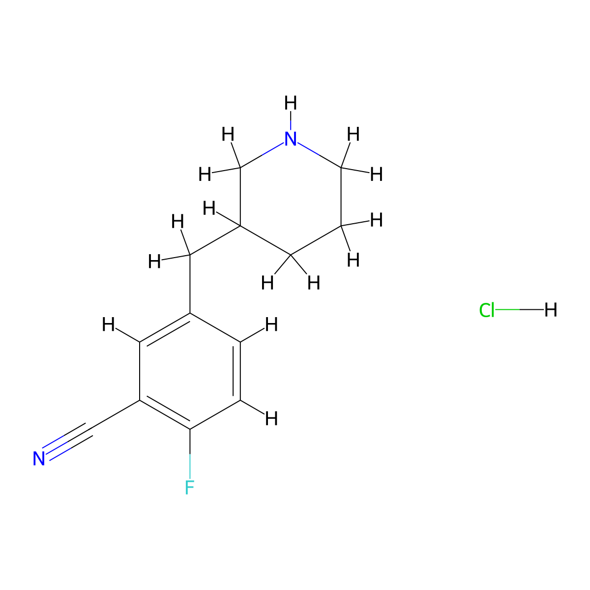 2-Fluoro-5-(piperidin-3-ylmethyl)benzonitrile;hydrochloride molecular structure, CAS 2377032-26-1