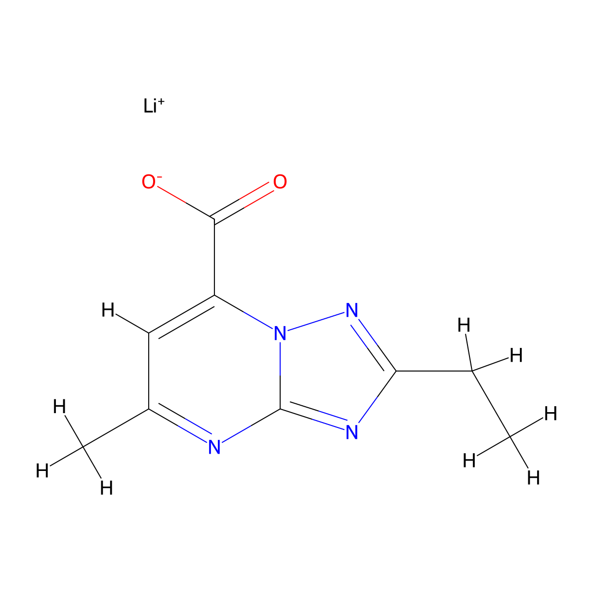 Lithium 2-ethyl-5-methyl-[1,2,4]triazolo[1,5-a]pyrimidine-7-carboxylate molecular structure, CAS 2377032-44-3