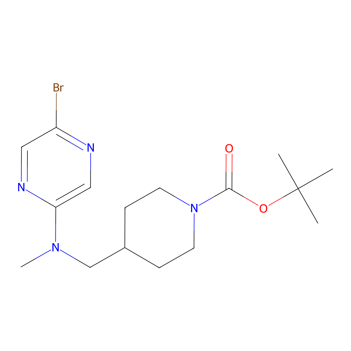 Tert-butyl 4-[[(5-bromopyrazin-2-yl)-methylamino]methyl]piperidine-1-carboxylate molecular structure, CAS 2377032-80-7