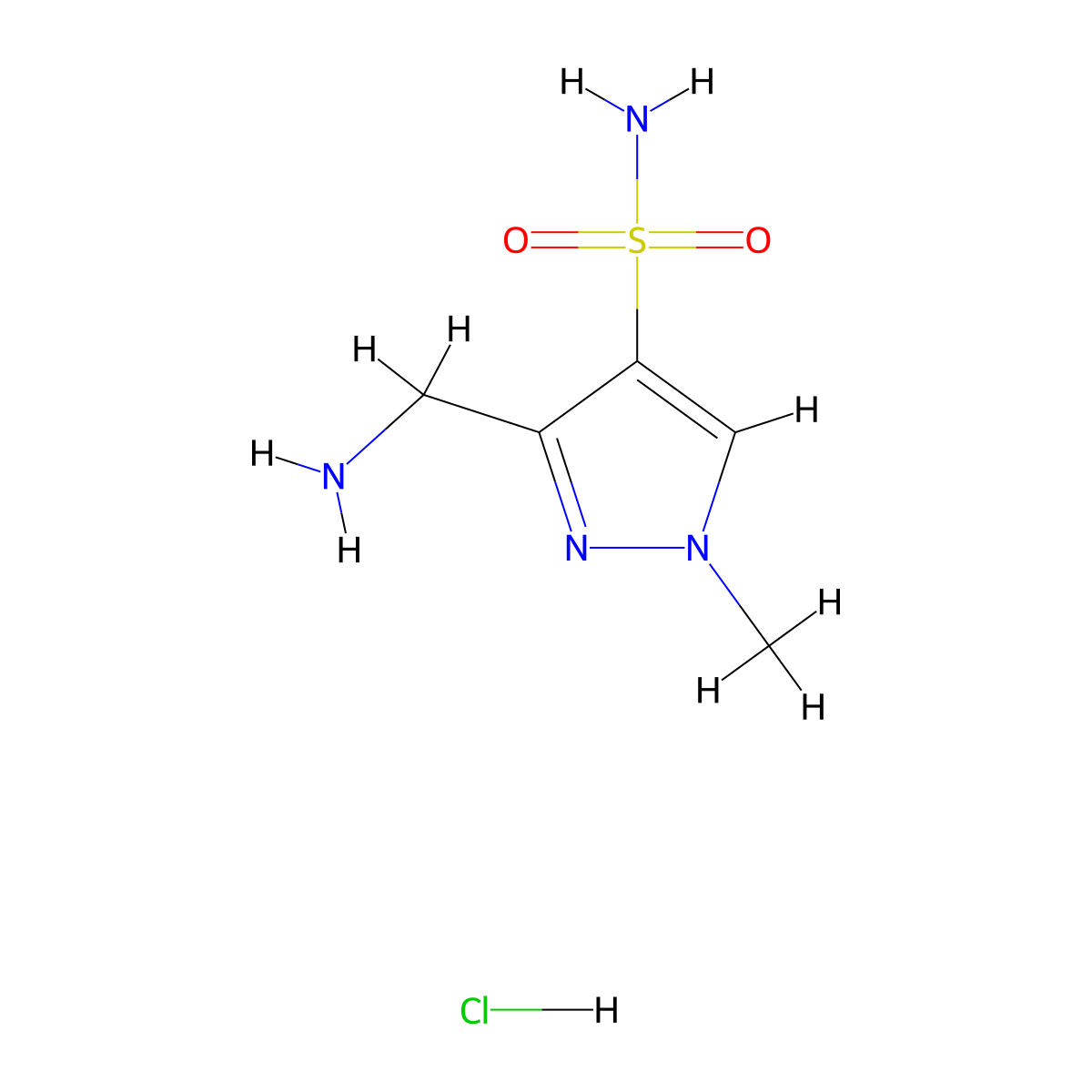 3-(aminomethyl)-1-methyl-1H-pyrazole-4-sulfonamide hydrochloride molecular structure, CAS 2377032-96-5