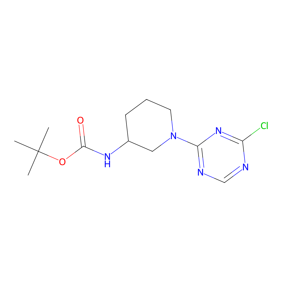 Tert-butyl N-[1-(4-chloro-1,3,5-triazin-2-yl)piperidin-3-yl]carbamate molecular structure, CAS 2377033-08-2