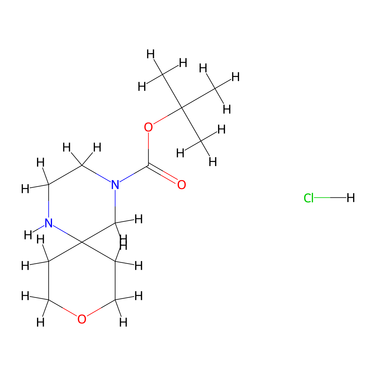 Tert-butyl 9-oxa-1,4-diazaspiro(5.5)undecane-4-carboxylate hydrochloride molecular structure, CAS 2377033-15-1