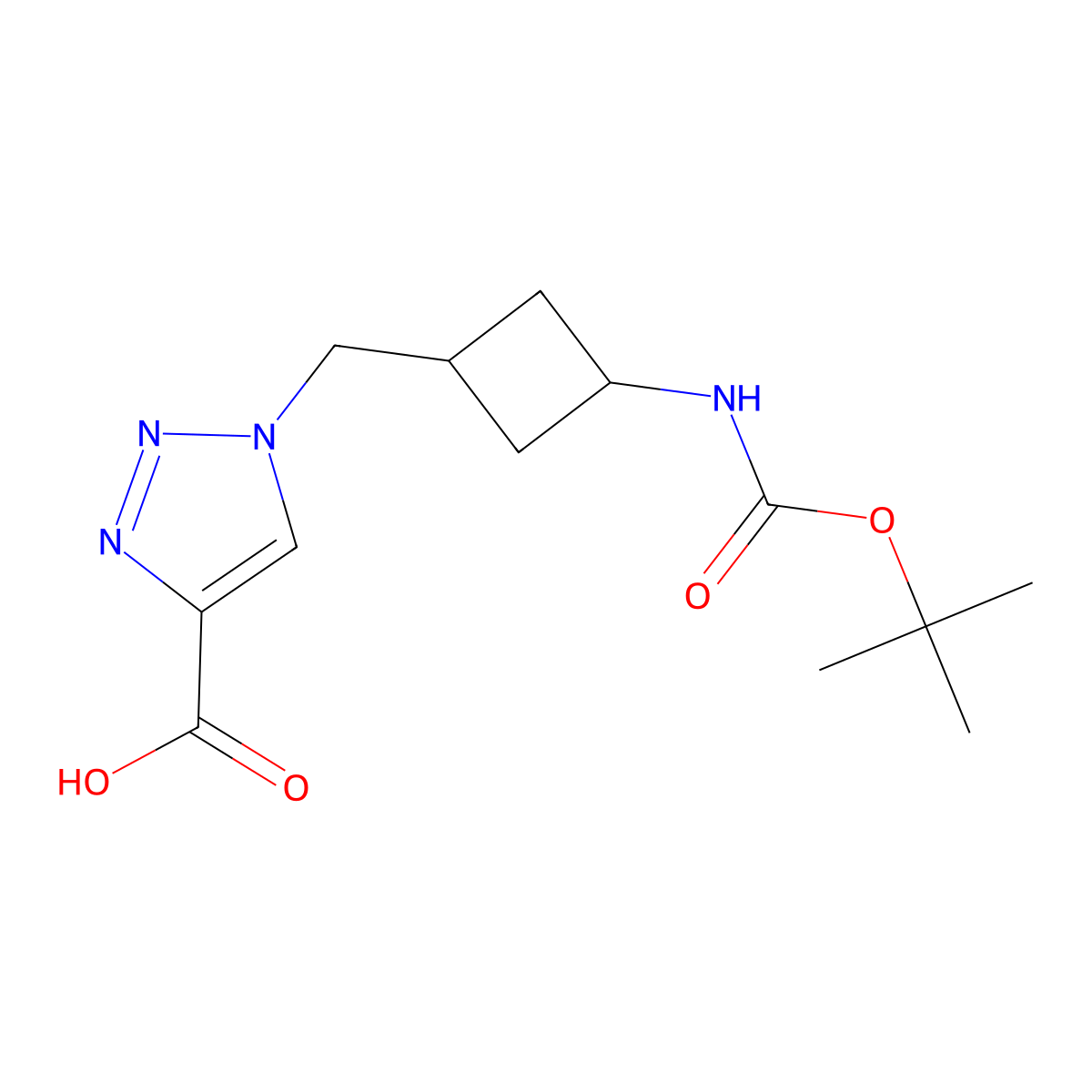 1-[[3-[(2-Methylpropan-2-yl)oxycarbonylamino]cyclobutyl]methyl]triazole-4-carboxylic acid molecular structure, CAS 2377033-34-4