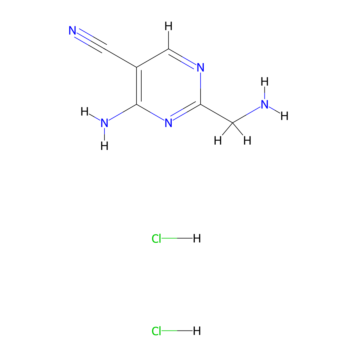 4-Amino-2-(aminomethyl)pyrimidine-5-carbonitrile dihydrochloride molecular structure, CAS 2377033-42-4