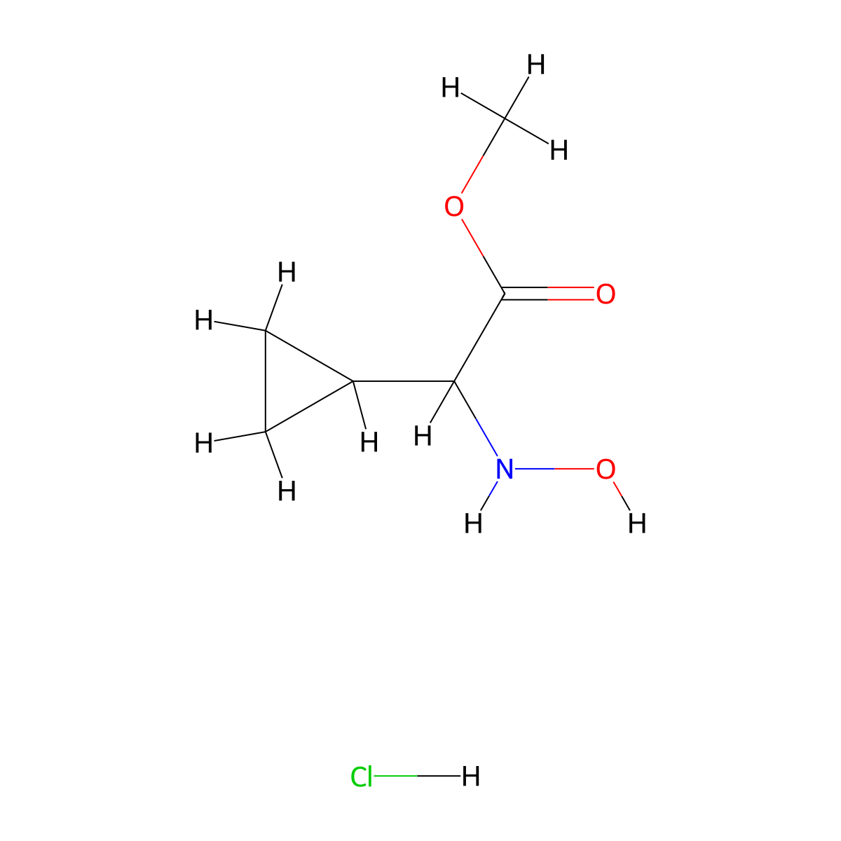 methyl 2-cyclopropyl-2-(N-hydroxyamino)acetate hydrochloride molecular structure, CAS 2377033-51-5