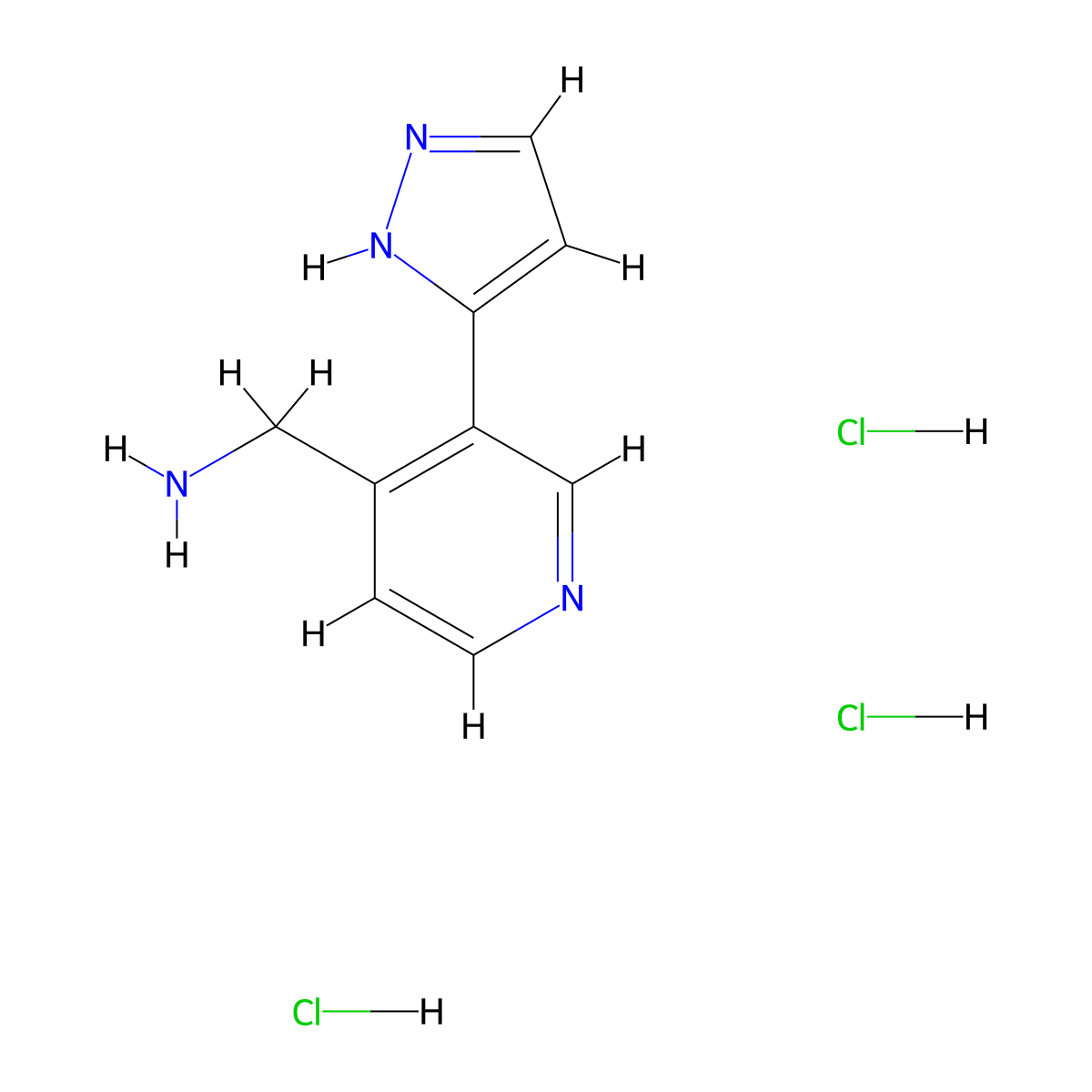 (3-(1H-pyrazol-3-yl)pyridin-4-yl)methanamine trihydrochloride molecular structure, CAS 2377033-58-2