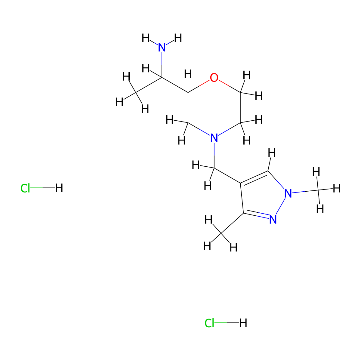 1-{4-[(1,3-dimethyl-1H-pyrazol-4-yl)methyl]morpholin-2-yl}ethan-1-amine dihydrochloride molecular structure, CAS 2377034-05-2
