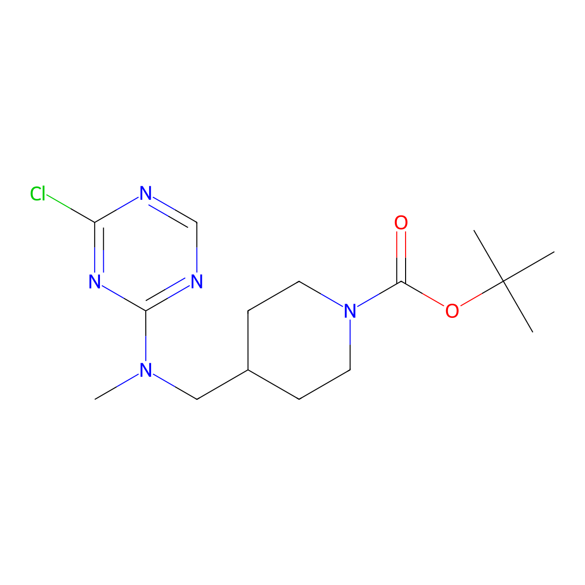 Tert-butyl 4-[[(4-chloro-1,3,5-triazin-2-yl)-methylamino]methyl]piperidine-1-carboxylate molecular structure, CAS 2377034-27-8