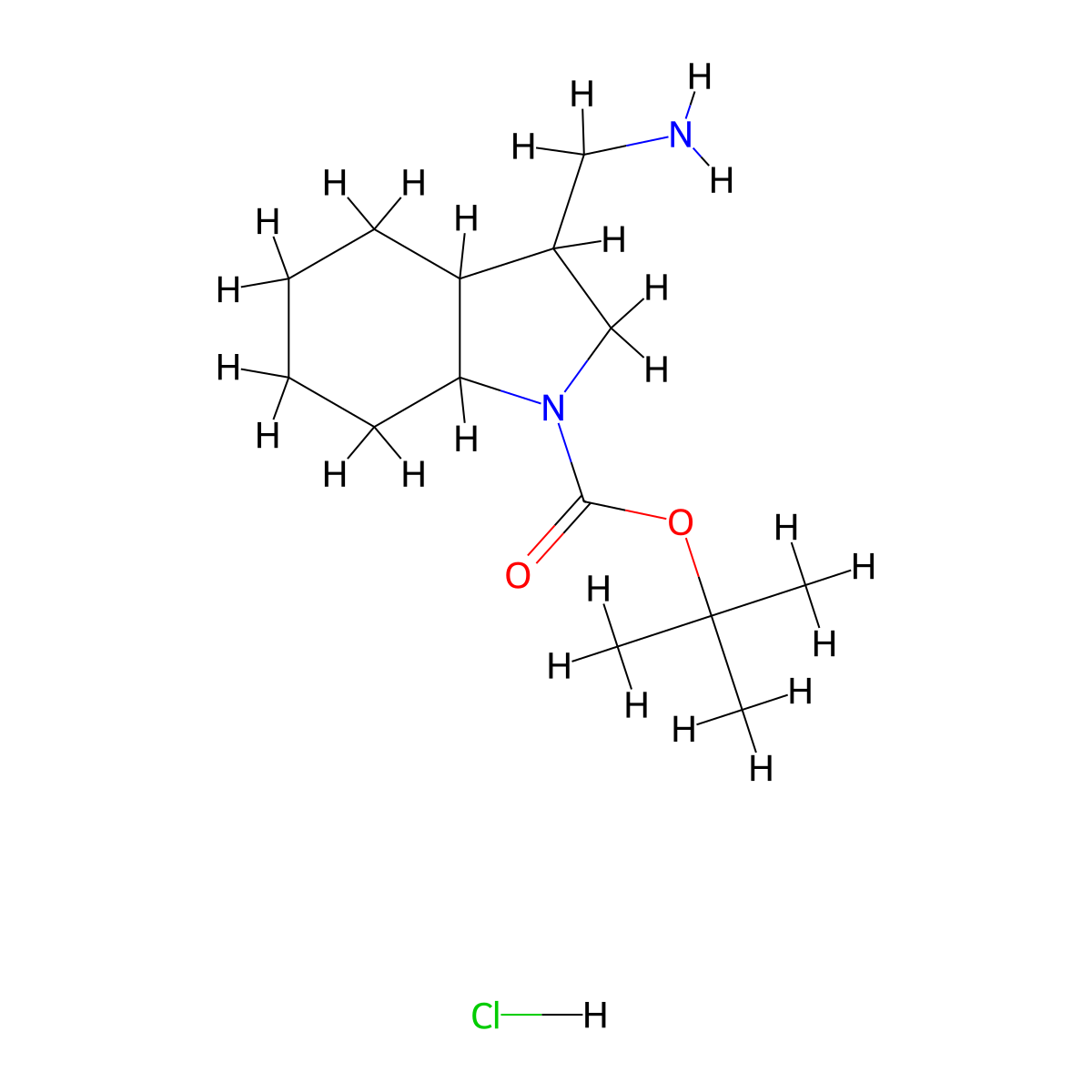 tert-butyl 3-(aminomethyl)-octahydro-1H-indole-1-carboxylate hydrochloride molecular structure, CAS 2377034-31-4