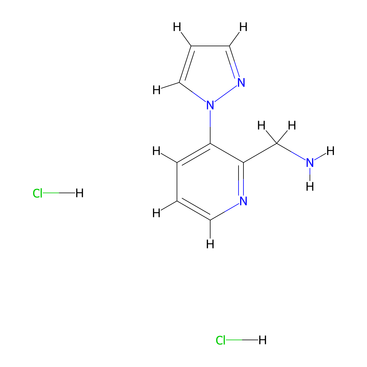 [3-(1H-pyrazol-1-yl)pyridin-2-yl]methanamine dihydrochloride molecular structure, CAS 2377034-36-9