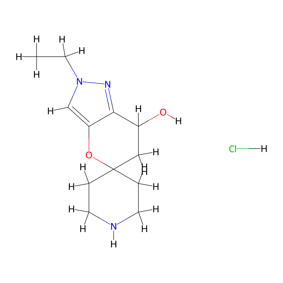 2'-ethyl-6',7'-dihydro-2'H-spiro[piperidine-4,5'-pyrano[3,2-c]pyrazole]-7'-ol hydrochloride molecular structure, CAS 2377034-44-9