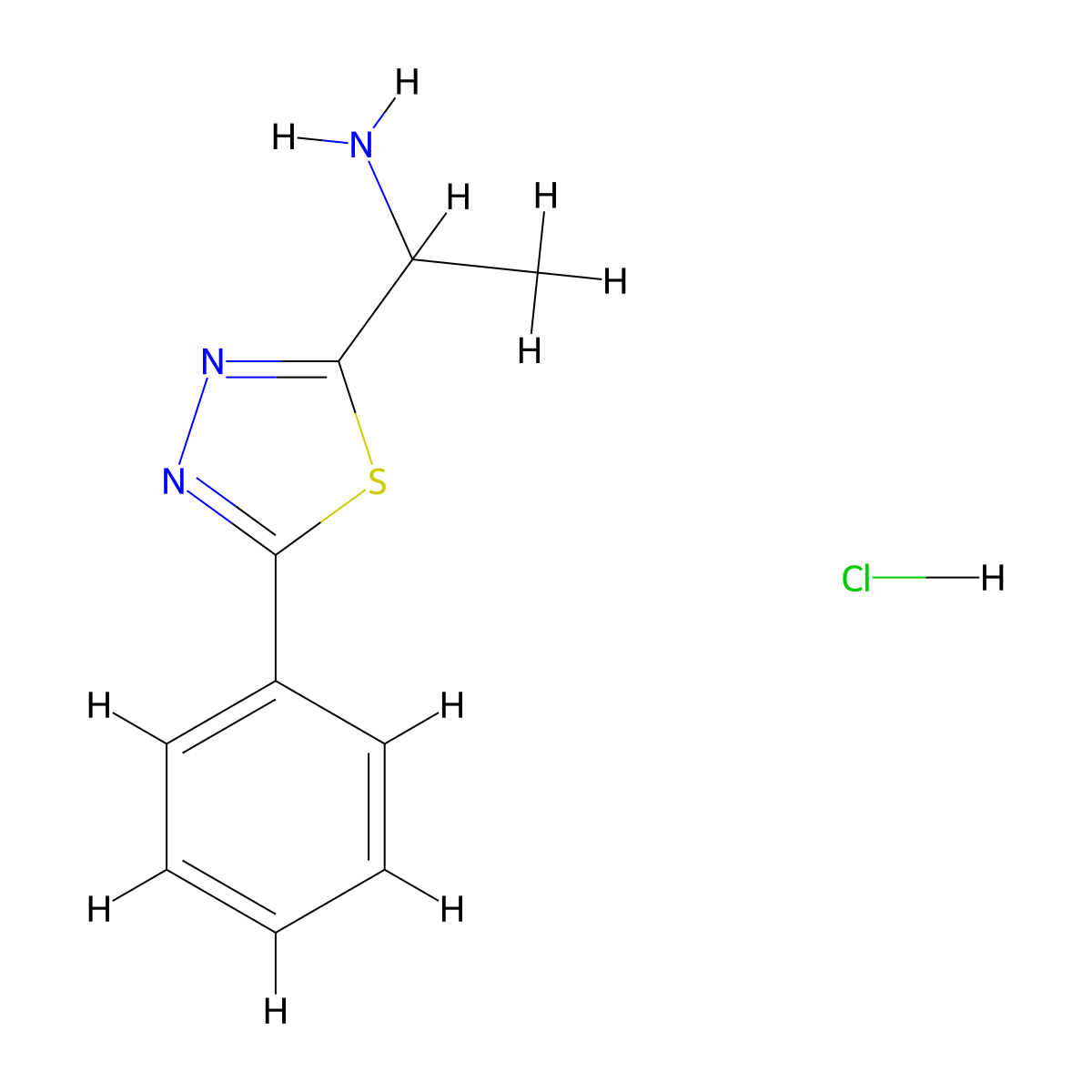 1-(5-Phenyl-1,3,4-thiadiazol-2-yl)ethan-1-amine hydrochloride molecular structure, CAS 2377034-46-1