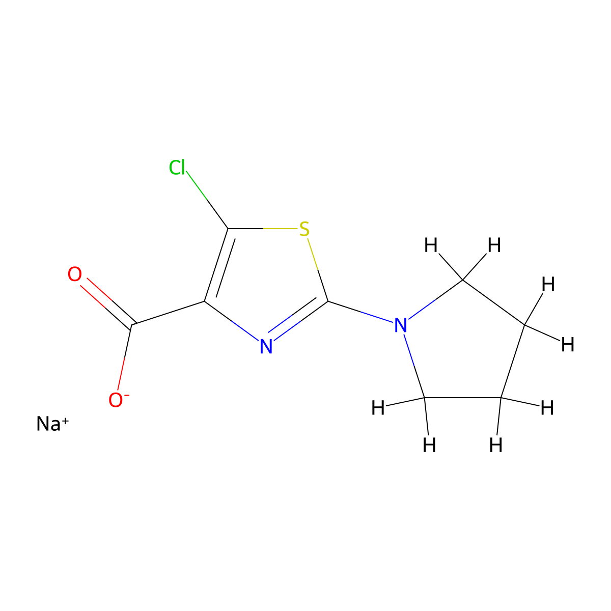Sodium5-chloro-2-(pyrrolidin-1-yl)-1,3-thiazole-4-carboxylate molecular structure, CAS 2377034-48-3