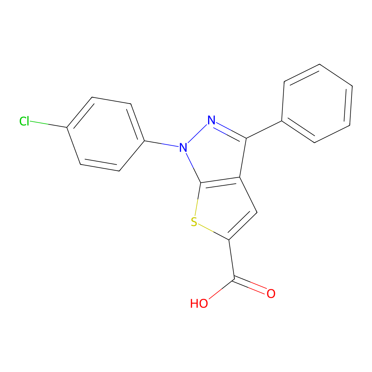 1-(4-Chlorophenyl)-3-phenylthieno[2,3-c]pyrazole-5-carboxylic acid molecular structure, CAS 2377034-50-7