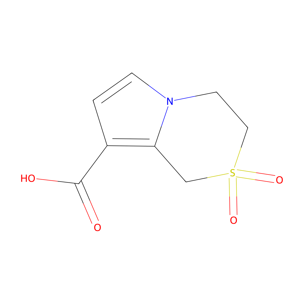 2,2-Dioxo-3,4-dihydro-1H-pyrrolo[2,1-c][1,4]thiazine-8-carboxylic acid molecular structure, CAS 2377034-80-3