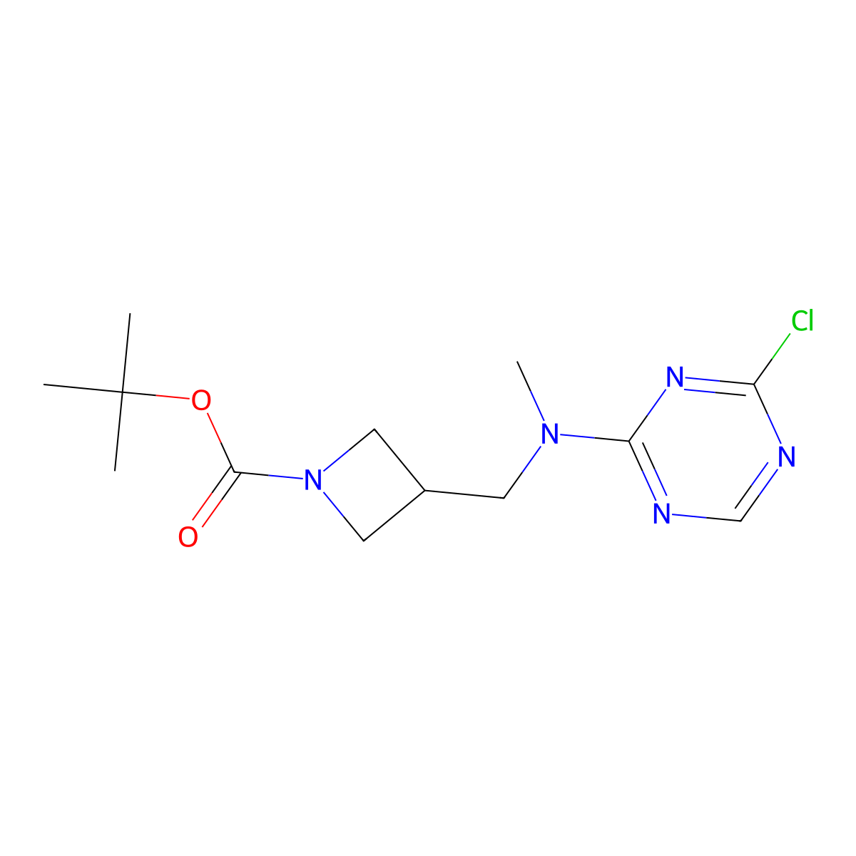 Tert-butyl 3-[[(4-chloro-1,3,5-triazin-2-yl)-methylamino]methyl]azetidine-1-carboxylate molecular structure, CAS 2377034-84-7