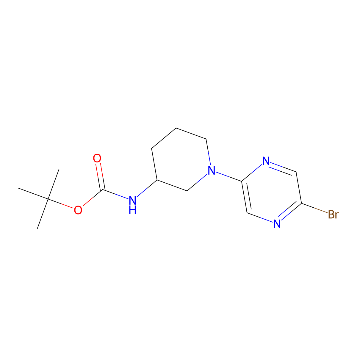 Tert-butyl N-[1-(5-bromopyrazin-2-yl)piperidin-3-yl]carbamate molecular structure, CAS 2377034-86-9