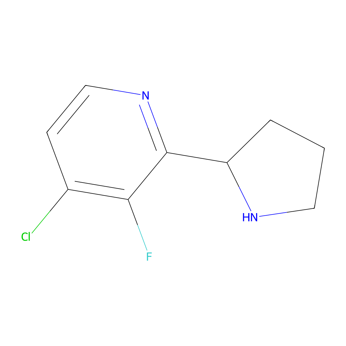 4-Chloro-3-fluoro-2-(pyrrolidin-2-yl)pyridine molecular structure, CAS 2377034-97-2