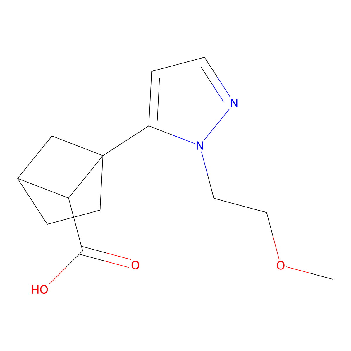 1-[1-(2-methoxyethyl)-1H-pyrazol-5-yl]bicyclo[2.1.1]hexane-5-carboxylic acid molecular structure, CAS 2377035-01-1
