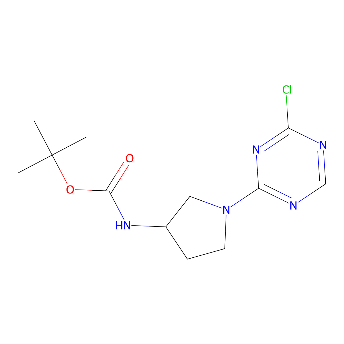 Tert-butyl N-[1-(4-chloro-1,3,5-triazin-2-yl)pyrrolidin-3-yl]carbamate molecular structure, CAS 2377035-15-7