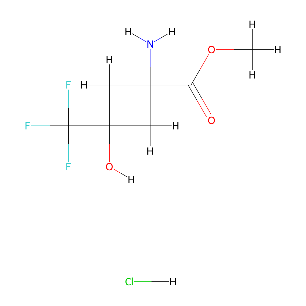 Methyl 1-amino-3-hydroxy-3-(trifluoromethyl)cyclobutane-1-carboxylate hydrochloride molecular structure, CAS 2377035-31-7
