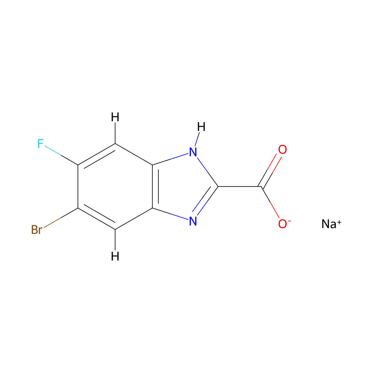 sodium 5-bromo-6-fluoro-1H-1,3-benzodiazole-2-carboxylate molecular structure, CAS 2377035-41-9