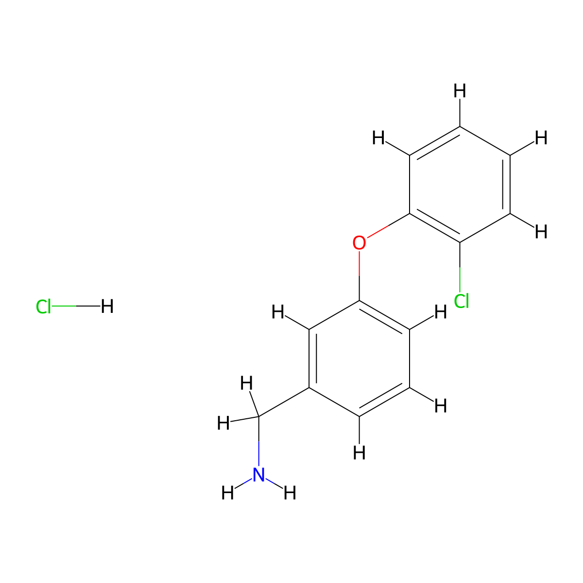 [3-(2-Chlorophenoxy)phenyl]methanamine hydrochloride molecular structure, CAS 2377035-42-0