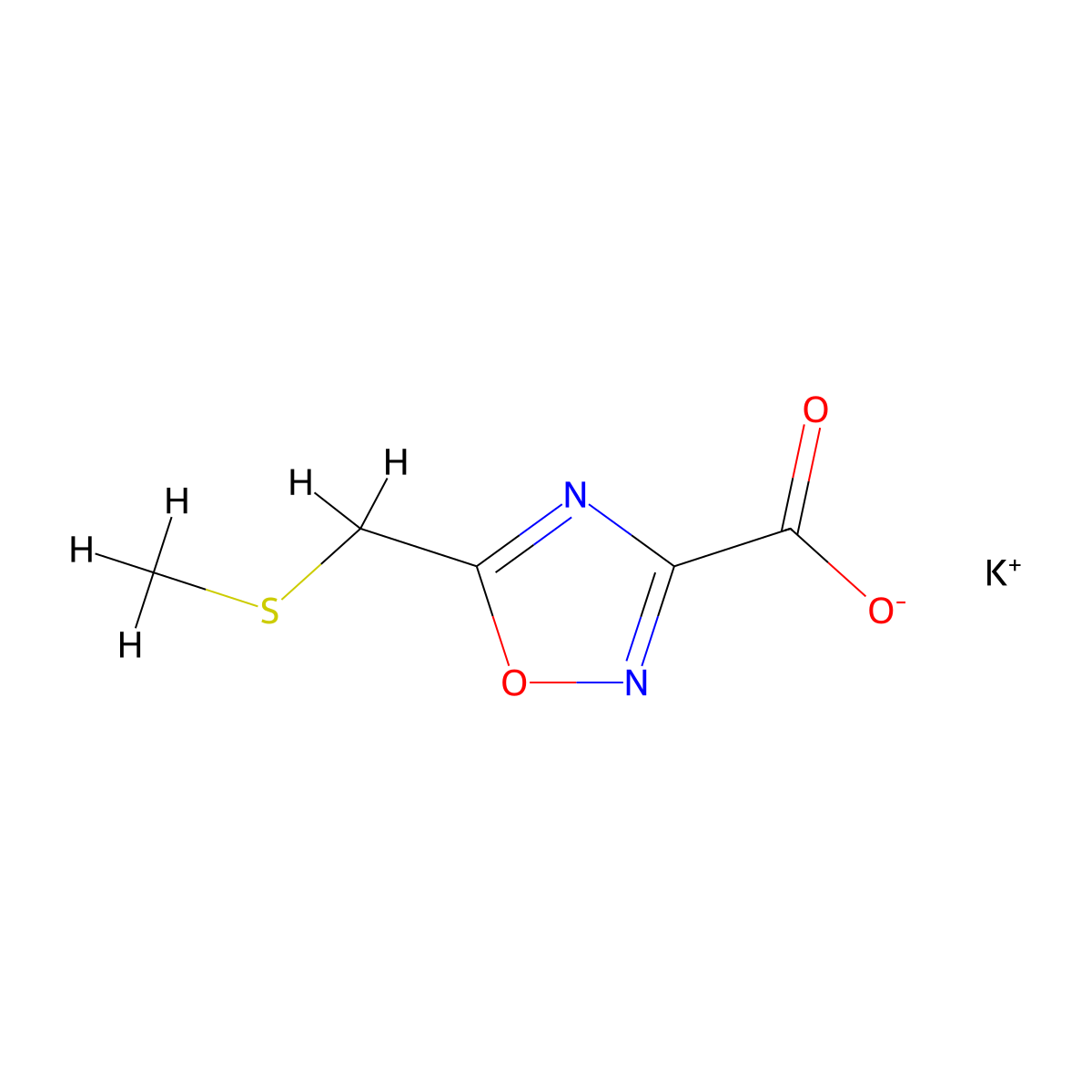 Potassium 5-((methylsulfanyl)methyl)-1,2,4-oxadiazole-3-carboxylate molecular structure, CAS 2377035-77-1