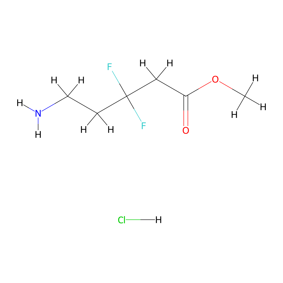 Methyl5-amino-3,3-difluoropentanoatehydrochloride molecular structure, CAS 2377035-84-0
