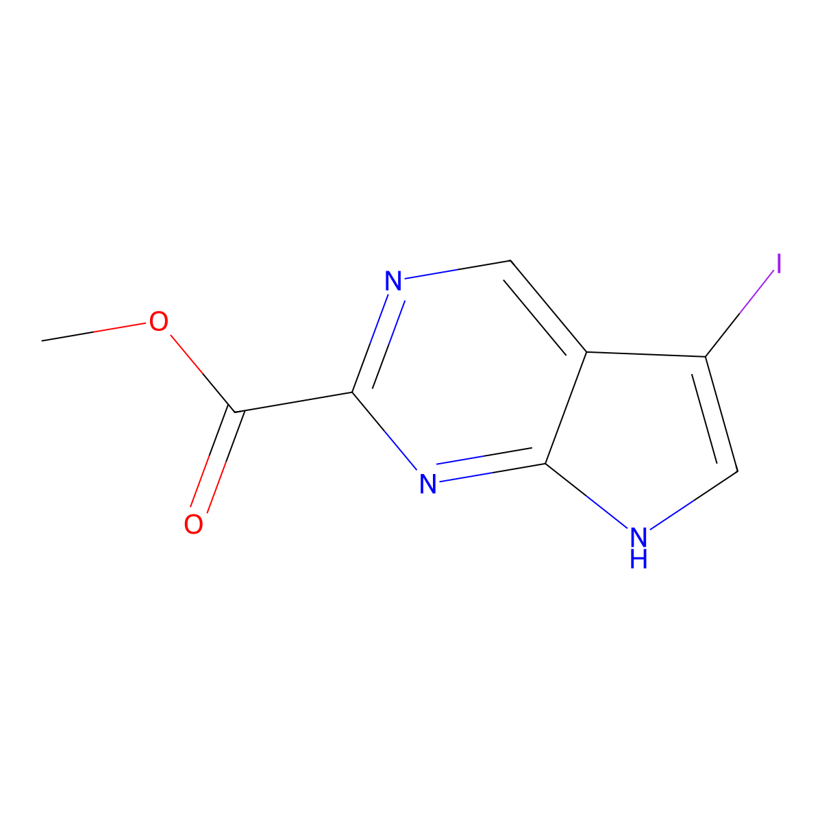 Methyl 5-iodo-7H-pyrrolo[2,3-d]pyrimidine-2-carboxylate molecular structure, CAS 2377036-04-7