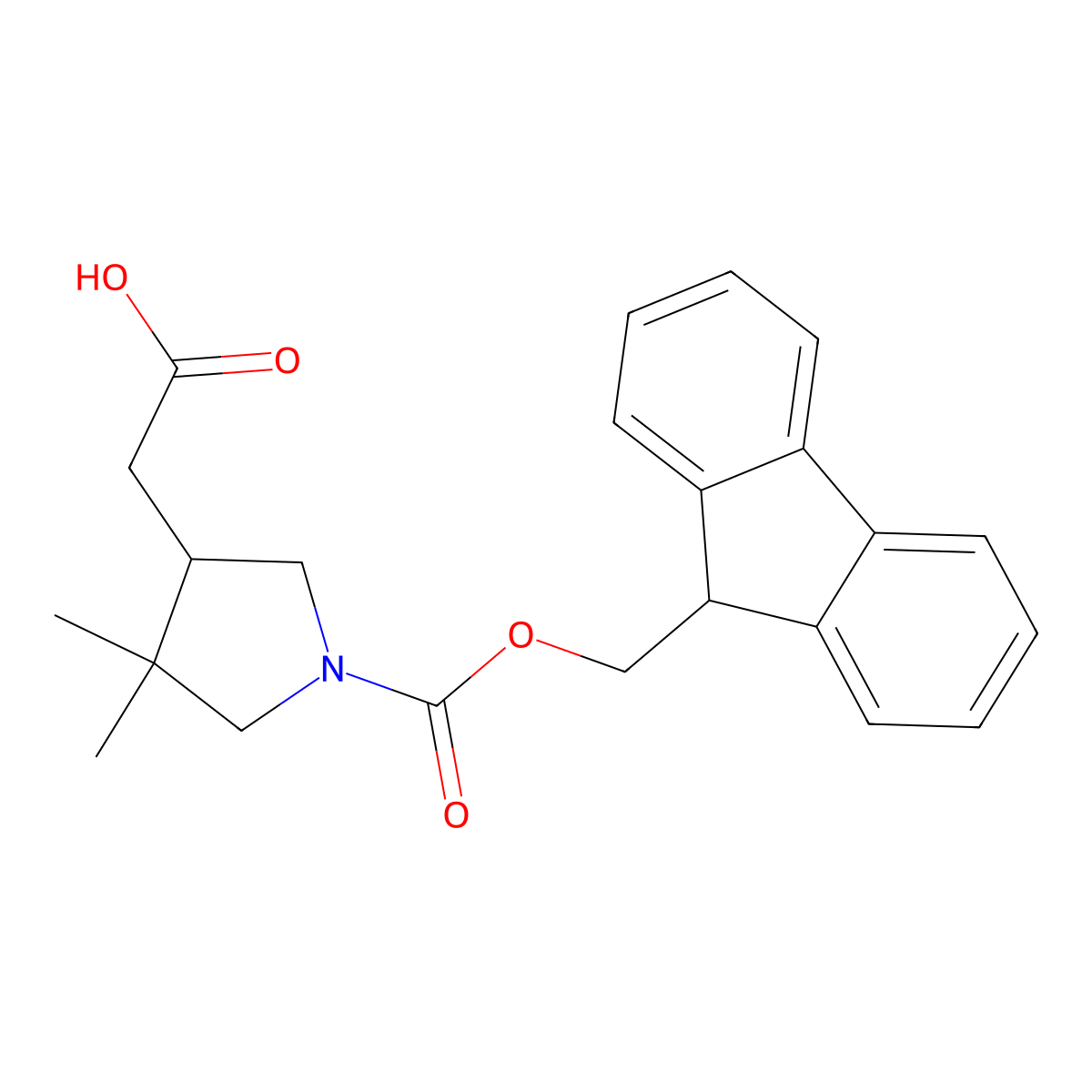 2-(1-(((9H-fluoren-9-yl)methoxy)carbonyl)-4,4-dimethylpyrrolidin-3-yl)acetic acid molecular structure, CAS 2377036-10-5