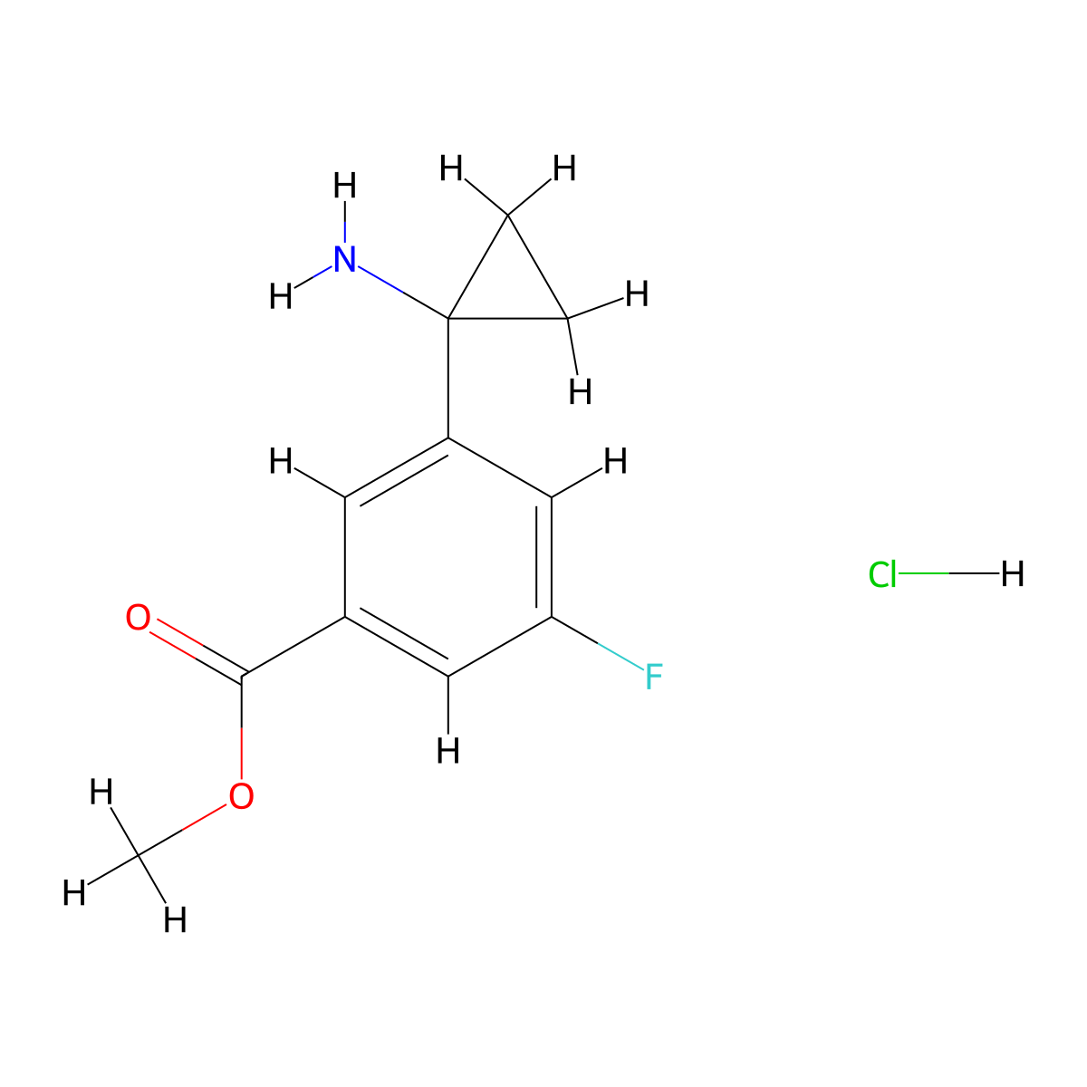 Methyl 3-(1-aminocyclopropyl)-5-fluorobenzoate hydrochloride molecular structure, CAS 2377036-12-7