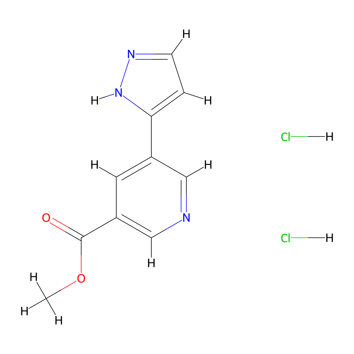 methyl 5-(1H-pyrazol-3-yl)pyridine-3-carboxylate dihydrochloride molecular structure, CAS 2377036-16-1